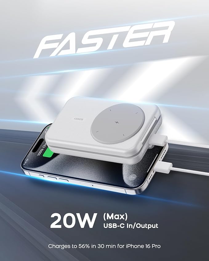 RORRY Portable Charger, 3-in-1 Charging Station 10000mAh Portable Charger Power Bank for MagSafe Foldable Battery Pack Travel for iPhone 16/15/14/13/12, for Apple Watch 10/9/8/7/6/5/Ultra/2, White