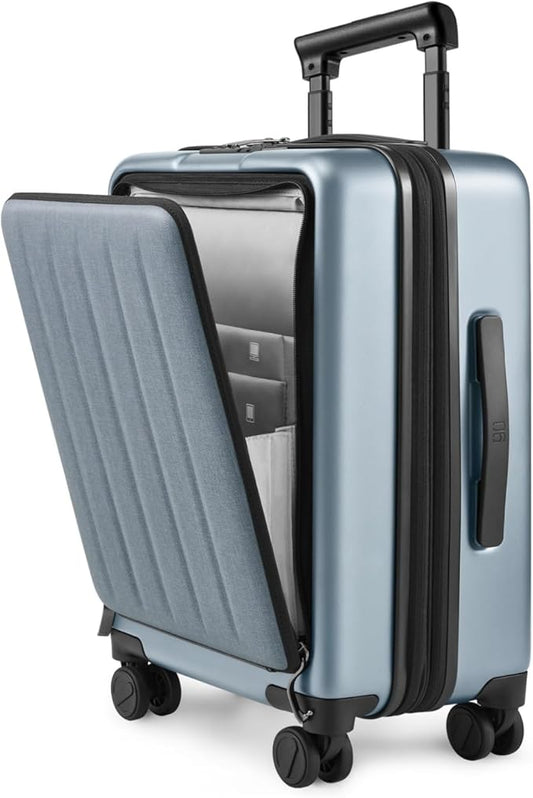 NINETYGO Carry on Luggage 22X14X9 Airline Approved with Front Laptop Pocket, 20 Inch Luggage with Front Compartment, Expandable, Double Spinner Wheels, Hardsided PC, TSA Lock (Shadow, Seine Max)
