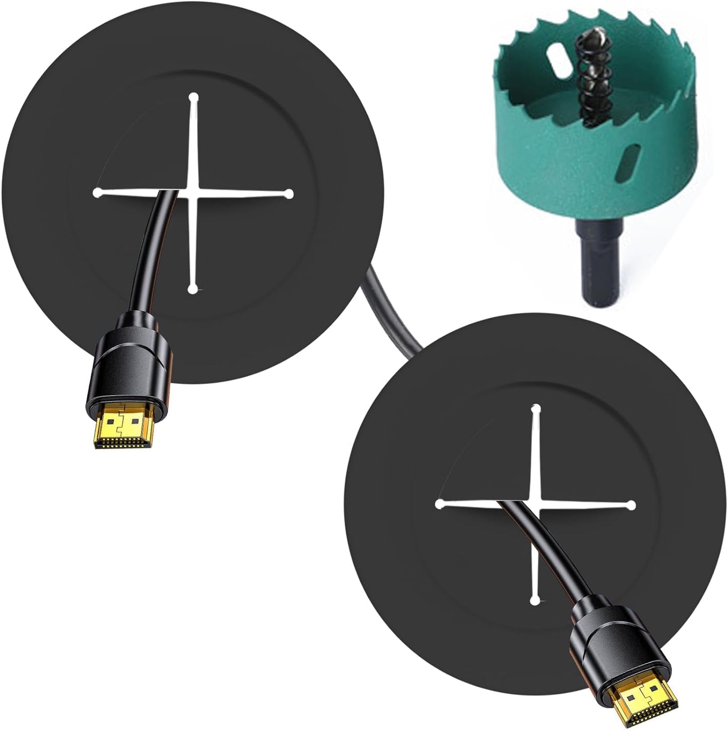 TV Wire Hider Kit for Wall Mount TV, White in Wall Cable Management Kit, Includes 2 Pass Throughs and Hole Saw Drill Attachment for Easy Install(Black) (RO-YCX-2P-BK)