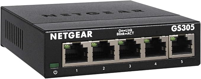 NETGEAR 5-Port Gigabit Ethernet Unmanaged Essentials Switch (GS305) - Home Network Hub, Office Ethernet Splitter, Plug-and-Play, Silent Operation, Desktop or Wall Mount