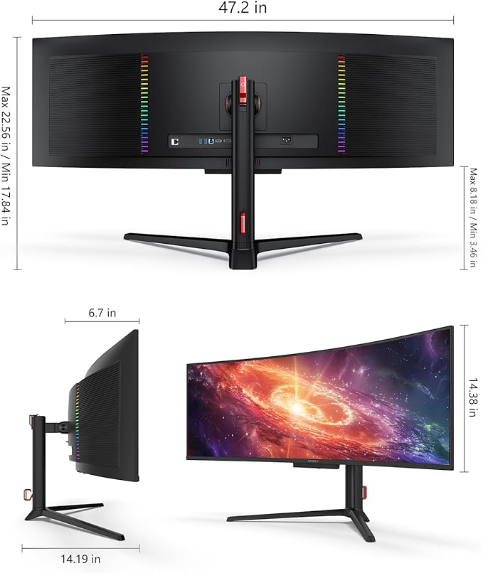 INNOCN 49" 49Q1S OLED Curved Gaming Monitor 5120 x 1440p 240Hz, 0.03ms, USB Type C 90W, HDMI 2.1, DisplayPort, USB Hub, Surrounding Speakers, Adaptive-Sync, Height Adjustable Stand, Black