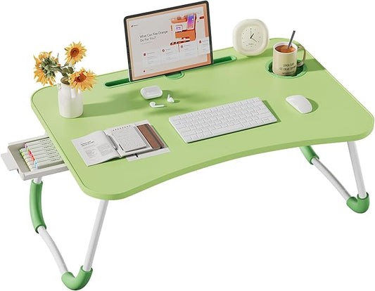 Lap Desk Bed Trays for Eating and Laptops Breakfast in Bed Tray for Sofa/Couch/Study/Reading/Writing with Cup Holder/Drawer On Low Sitting Floor Large Portable Foldable (Green)