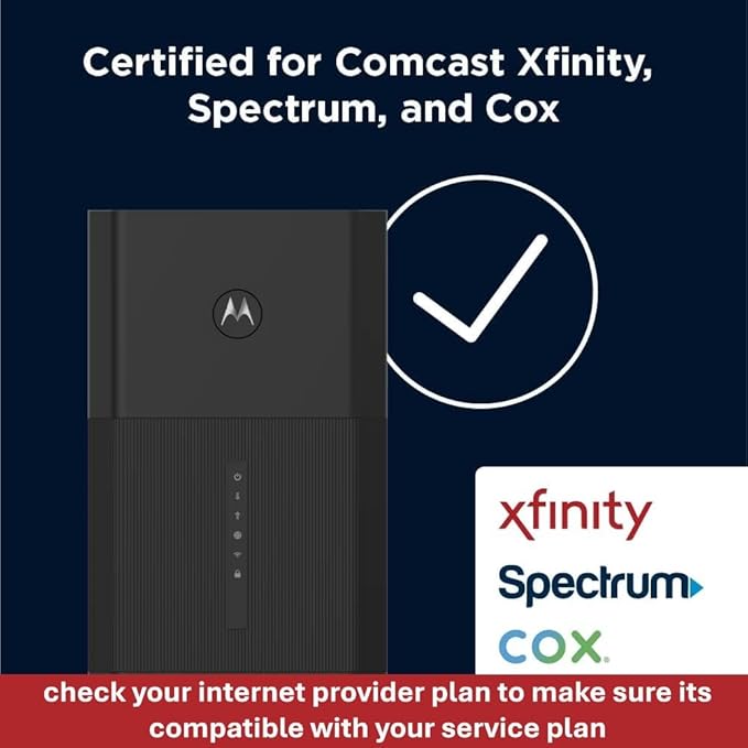 Motorola MG8725 WiFi 6 Router + Multi-Gig Cable Modem | 2-in-1 Device | Approved for Comcast Xfinity, Cox, Spectrum| Up to 6000 Mbps | DOCSIS 3.1 | AX6000 | [Not compatible with Xfinity 5G internet]