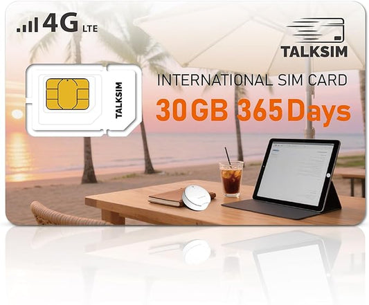 International Data SIM Card 30GB 365 Days, 4G LTE Prepaid Travel SIM Card Supported 45 Countries USA,UK,Europe,Asia& Africa, Ideal for Business Trip, Europe Travel& Family Together, No Contract