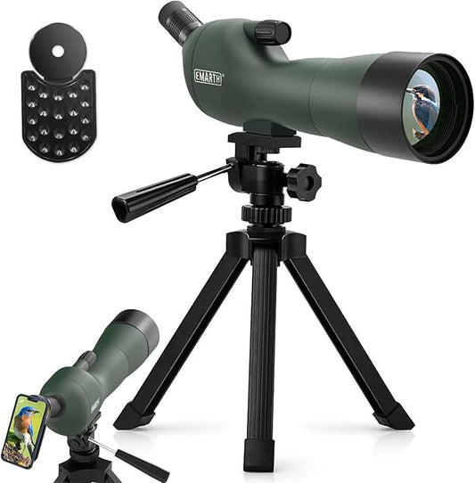 Emarth 20-60x60 45 Angled Spotting Scope for Target Shooting, w/14 Tripod/Phone Adapter/Carry Bag, 1.37lb, Waterproof Fogproof BAK4 Prism HD Spotting Scopes for Hunting Birding as Gift Bulk/Wholesale