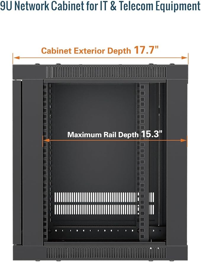 Tecmojo 9U Wall Mount Rack Cabinet, Heavy-Duty 176 Lbs High Load Capacity, 19” Enclosed Server Network Rack with Mesh Door, 17.7” Deep – Elite Collection