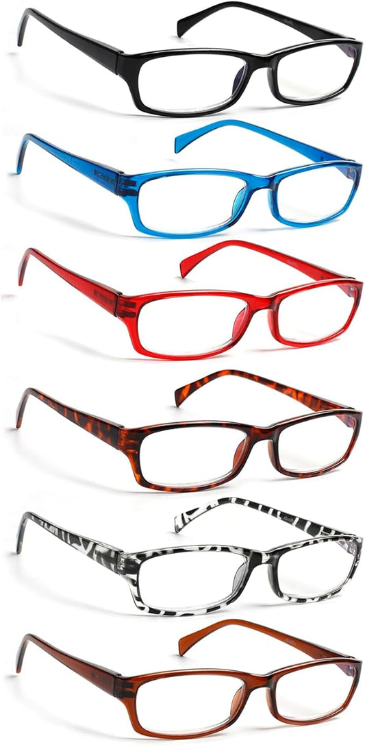 Henotin 6-Pack Reading Glasses Blue Light Blocking Anti Eyestrain Computer Reading Glasses for Women and Men Readers (Transparent White, 4.00, Diopters)
