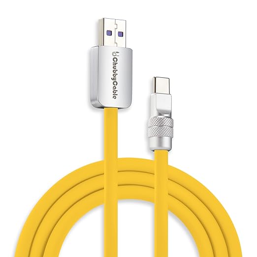 chubbycable Chubby 2.0 Fast Charging Cable Durable Soft Silicone USB C Cable 120W Extra Thick Charger Cord Compatible with iPhone 17-15 Series iPad, Yellow, USB-A to Type-C, 13.1 FT