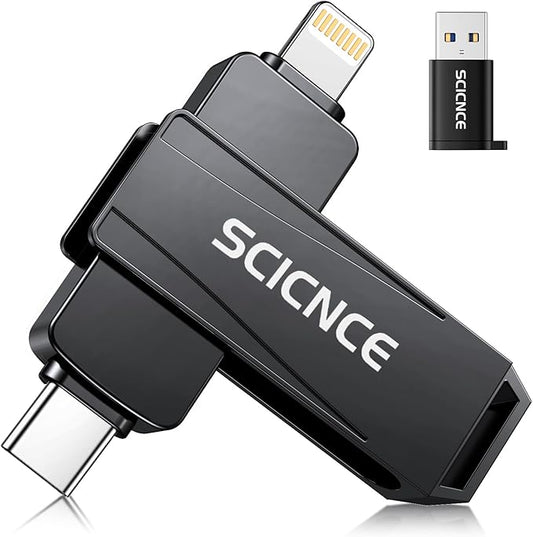 SCICNCE 128GB Flash Drive Intended for iPhone, USB Memory Stick Storage Backup for Photos Videos, Plug and Play No APP Required, Compatible with iPhone iPad Android and Computers (Metal Gray)