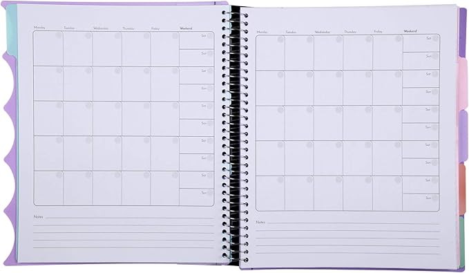 Mintra Office Durable PREMIUM Spiral Notebook, ((Lavender, 5 Subject (8.5in x 11in)) - Fabric Covered Coils, No Snags, College Ruled, Adjustable PocketDividers, Ruler, Organization, Student, School