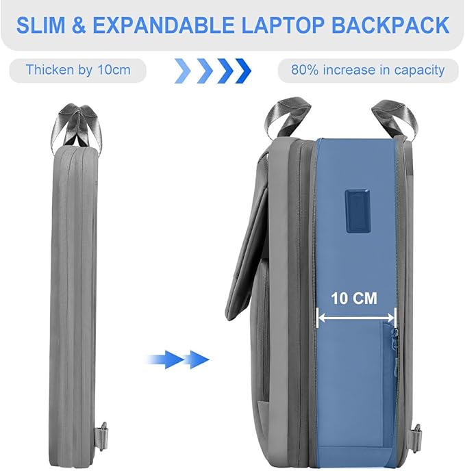 ZINZ Slim & Expandable Laptop Backpack 15.6 16 17 inch Travel Business Backpack Water-Resistant Daypack for Men and Women，Grey