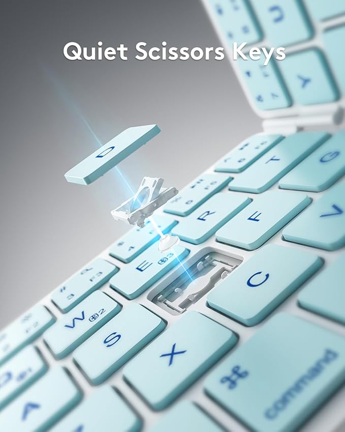 Samsers Bluetooth Foldable Keyboard, Wireless Portable Folding Keyboard, Full-Size Ultra-Slim Rechargeable Connect Up to 3 Devices for iOS Android Windows Phone Tablet and Laptop, Blue