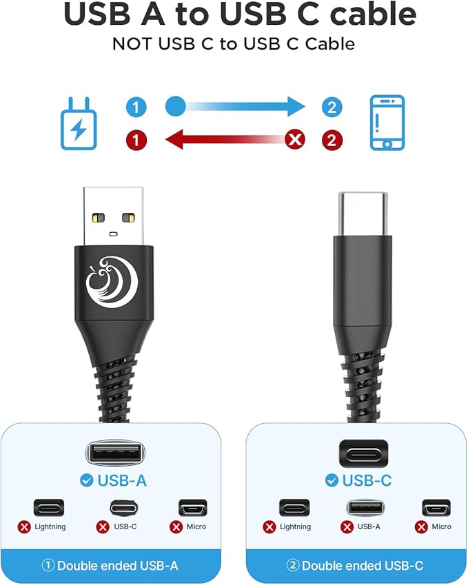 Aioneus USB C Cable, 3FT 2 Pack USBC Cable Fast Charging Cable 3A Type C Cable for Samsung Galaxy S24 S23 S22 S21 S20 A14 A15 A20 A32 A42 A53 A54, iPhone 16 15 Series, Tablet, Pixel, LG, PS5(Black)