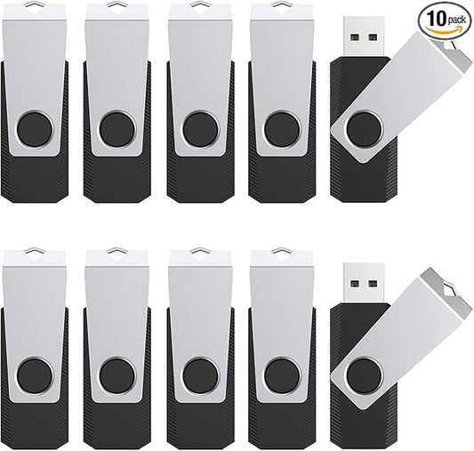 TOPESEL 64GB 10 Pack USB Flash Drive Flash Drive 2.0 Memory Stick Fold Storage Thumb Stick Jump Drive Pen Swivel Design for PC laptops, Tablets, TVs, car Audio (64G, 10PCS, Black)