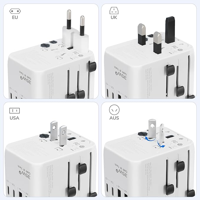 Hichain 35W 7-in-1 Universal Travel Adapter, Adapter for Europe Plug Fast Charging Universal Power Adapter Block, GaN Travel Adapter Worldwide Portable International Travel Plug Compact Size