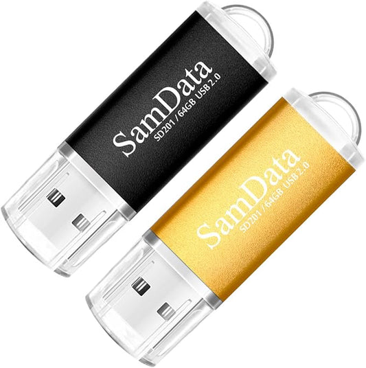 2 Pack 64GB USB Flash Drives USB 2.0 Thumb Drives Memory Stick Jump Drive Zip Drive, 2 Colors: Black Gold