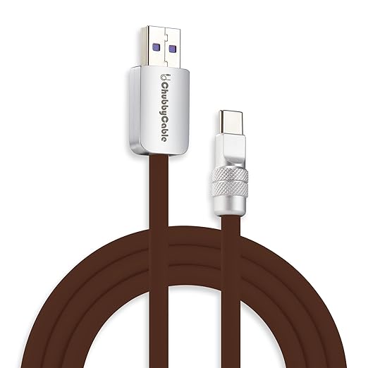 chubbycable Chubby 2.0 Fast Charging Cable Durable Soft Silicone USB C Cable 120W Extra Thick Charger Cord Compatible with iPhone 17-15 Series iPad, Chocolate, USB-A to Type-C, 8.2FT