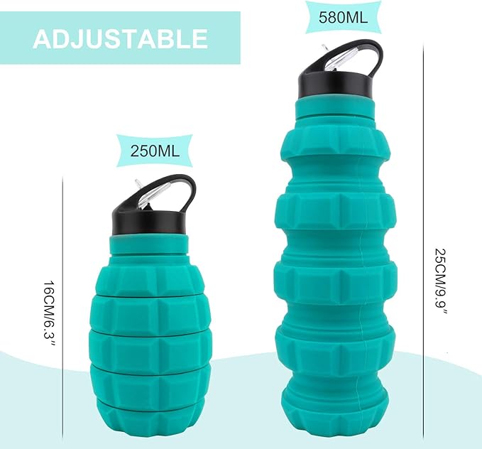 QiCheng&LYS 19.5oz Collapsible Travel Water Bottle, Reuseable BPA Free Silicone Foldable Water Bottles for Travel Gym Camping Hiking, Portable Leak Proof Sports Water Bottle with Carabiner(Blue)