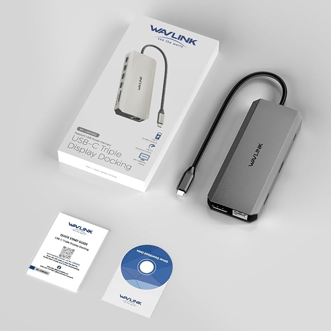 WAVLINK USB C Docking Station Dual Monitor, USB-C Hub Laptop Triple Display with 2 HDMI,DisplayPort, 100W PD Charging, Ethernet, 5 USB, SD/TF Read, Audio for MacBook Dell HP Lenovo Surface, Grey