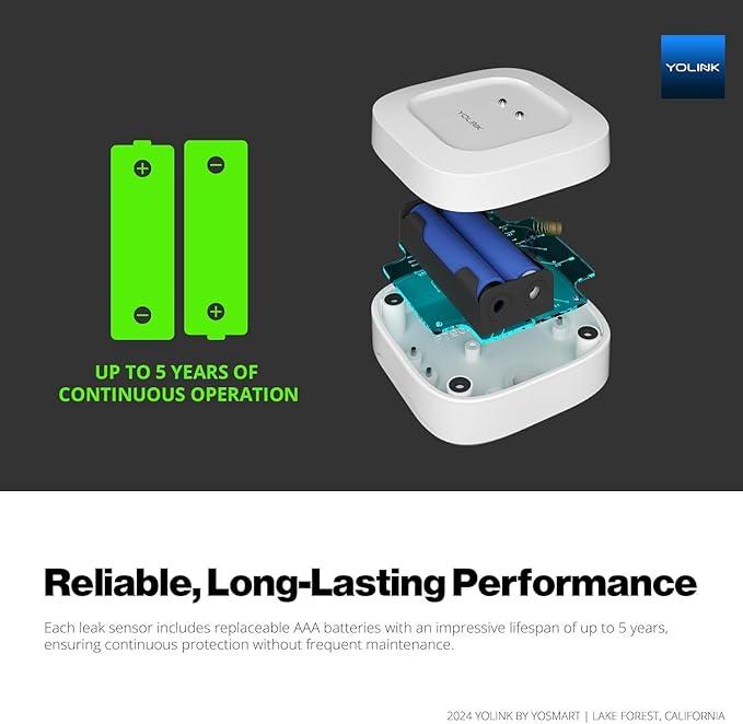 YoLink Water Leak Starter Kit: Hub + 2 Leak Sensor 1 (Silent), LoRa Long-Range, App/SMS/Email Alerts, D2D Offline Triggers, 2 AAA Up to 5-Year Battery, Works with Alexa/IFTTT/Home Assistant