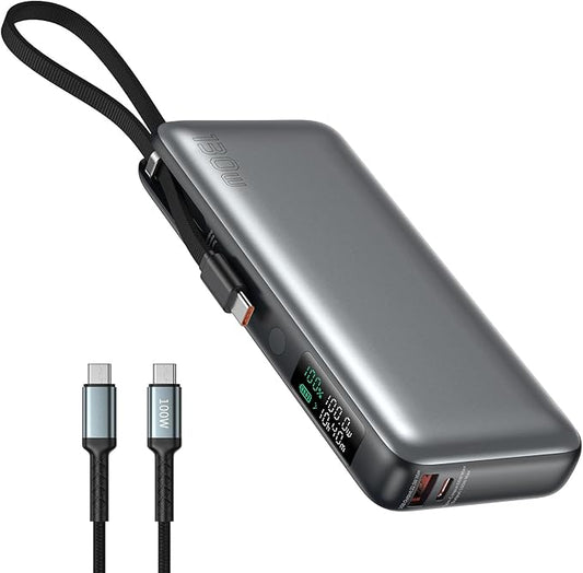 130W Power Bank,26800mAh Laptop Portable Charger,Built in Type-c Cable,3-Port 100W Max Laptop Power Bank,Smart Display,Compatible with MacBook,iPhone,iPad,Switch,Samsung,AirPords