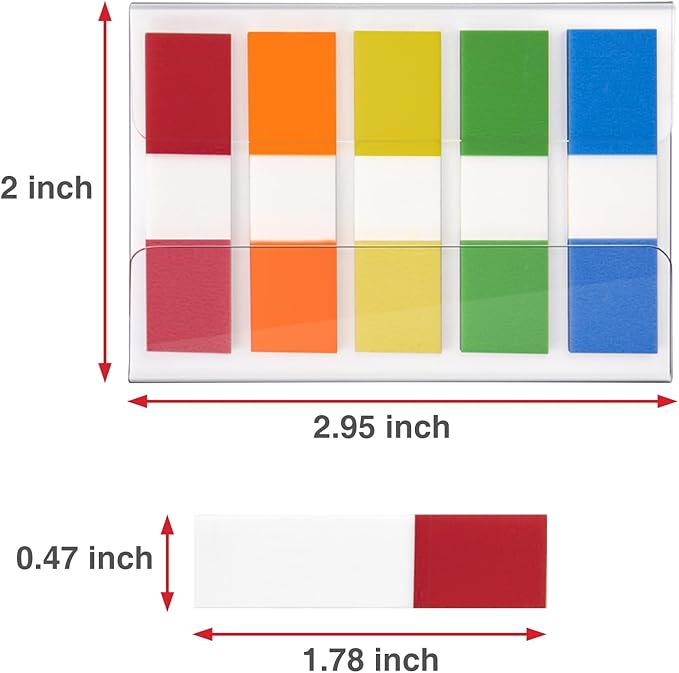 KICNIC Sticky Tabs 1000 Pcs (1.77 * 0.47 in),Fluorescent Pop Up Book Tabs, Adhesive Index Tabs for Annotating Books, Page Marker Flags, Reusable for School, Binder, Office, 8 Dispensers (10 Colors)