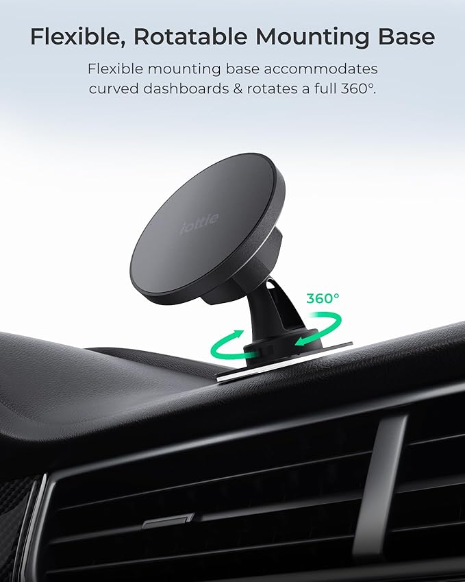 iOttie iTap 3 Magnetic Flush Mount Car Mount Phone Holder with Magnetic Ring Adapter. Compatible with iPhone, Samsung Galaxy, Google Pixel, Huawei, LG, and All Qi Compatible Smartphones
