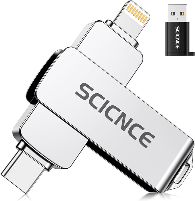 SCICNCE 512GB Flash Drive Intended for iPhone, USB Memory Stick Storage Backup for Photos Videos, Plug and Play No APP Required, Compatible with iPhone iPad Android and Computers (Metal Silver)