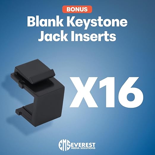 Everest 48 Port Keystone Patch Panel (1-Pack) - Removable 6-Port Panels - Use with Slim Profile Keystones ONLY (Wider Jacks May not fit Side by Side) - 16 Blank Keystone Jack Inserts Included