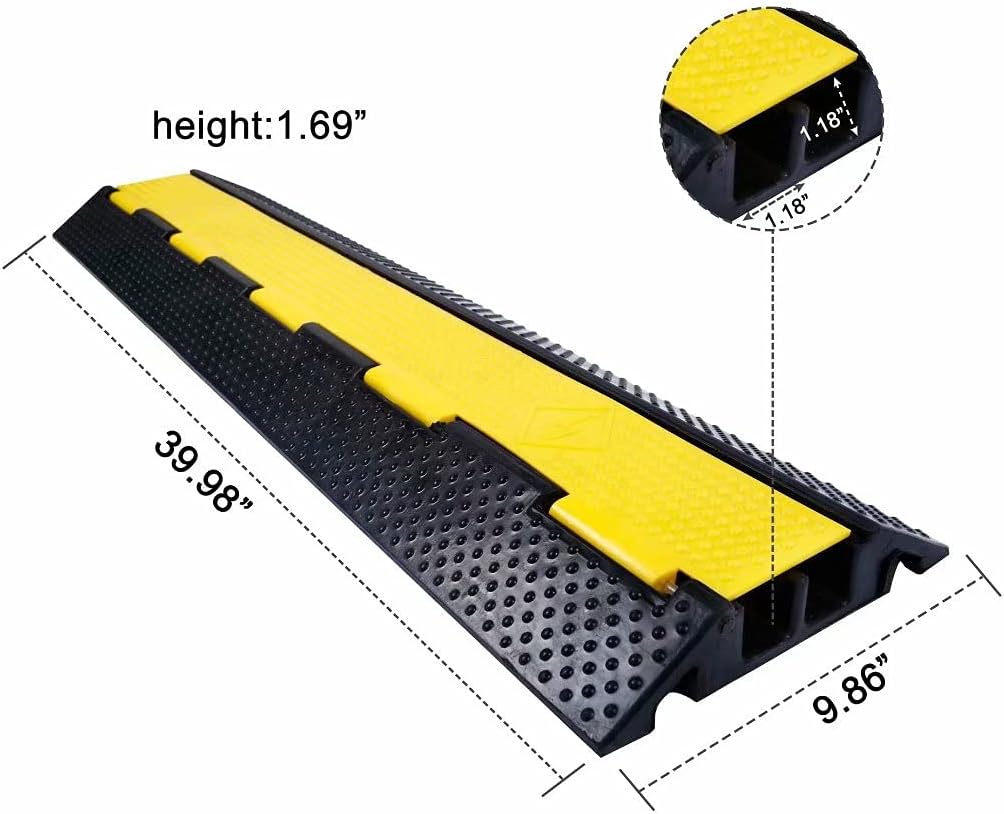 Rubber Cable Ramp Cord Cover Cable Protector Ramps Wire Hose Protective 2 Channel 22000Lbs Load Capacity Traffic Speed Bump for Asphalt Concrete Gravel Driveway Indoor Outdoor, 3 Pack