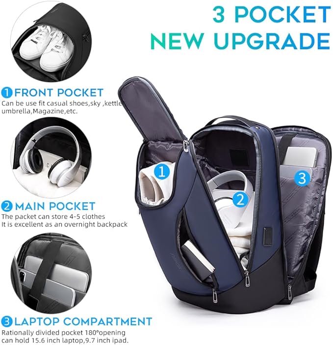 BANGE Business Smart Backpack Waterproof fit 15.6 Inch Laptop Backpack with USB Charging Port,Travel Durable Backpack