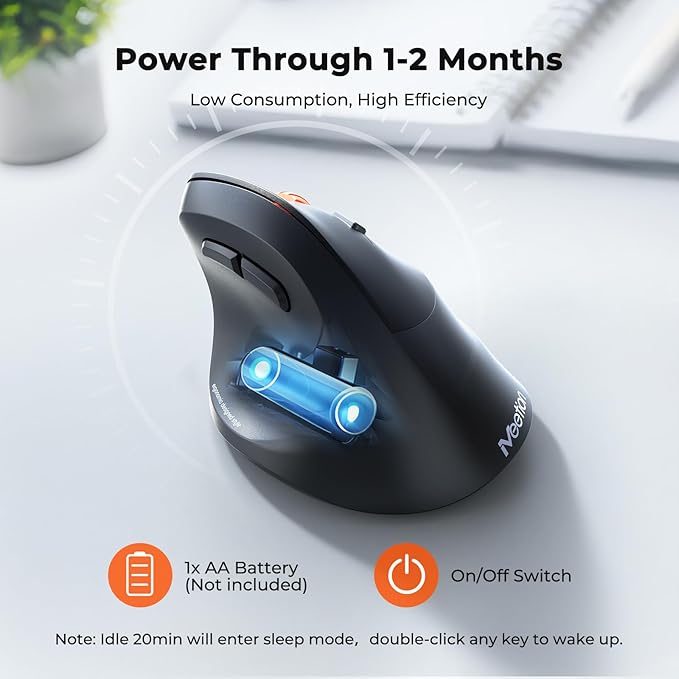 MEETION Ergonomic Mouse, Wireless Bluetooth Vertical Mouse with 3 Multi-Device for Bluetooth(5.3*2) & USB-A to USB-C Adapter, 4 DPI 1200-3200 Ergo Mice for Mac/Windows/PC/Laptop/Computer(Large Hands)