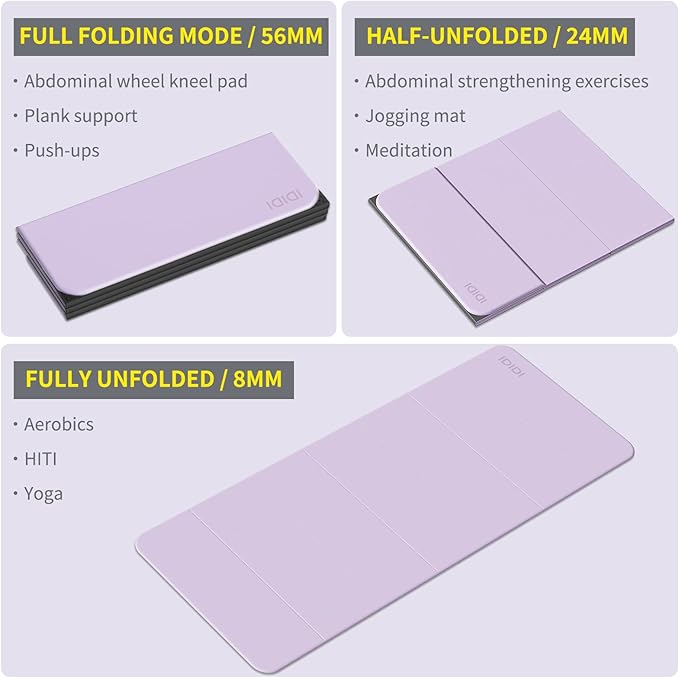 8mm Extra Large Foldable Yoga & Fitness Mat(74" x 31.5" x 0.32"), Double-Sided Non Slip & Lightweight Pilates Mat, Thick Wide Exercise Mats for Woman Man Kids, Portable Workout Mats for Travel, Studio or Home Use