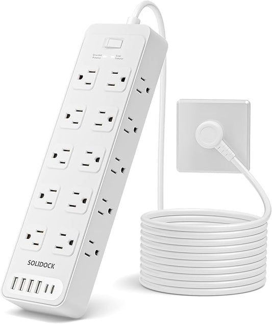 Power Strip Surge Protector Flat Plug with 20 AC Outlets 6 USB Chagring Ports, 1875W/15A, 2700J, 15 Ft Heavy Duty Extension Cord for Home, Office, Dorm, Gaming,ETL Listed (White, 15Feet)