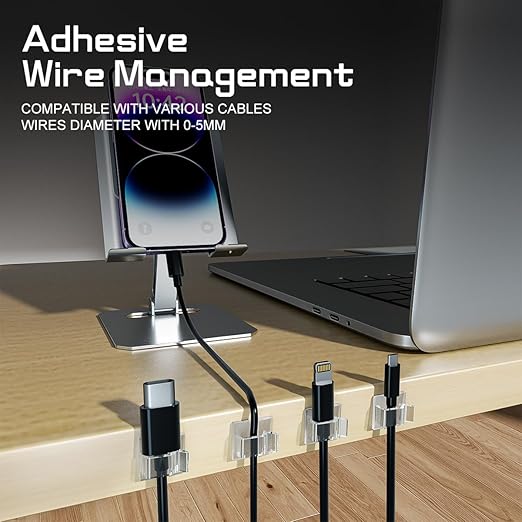 100PCS Cable Clips, Adhesive Wire Clips Strong Cord Clips Wire Holders, Cable Management Clips for Desk, Wall, Car, TV, Ethernet Cable (Clear, Small)