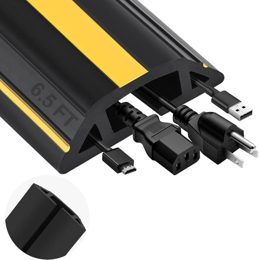 MYFAMIREA 6.5FT Floor Cord Cover Heavy Duty Cable Cover Protector with 3 Channels Extension PVC Floor Wire Cover Outdoor Cord Hider Management Cord Cover for Wire on Floor for Home Office Outdoor