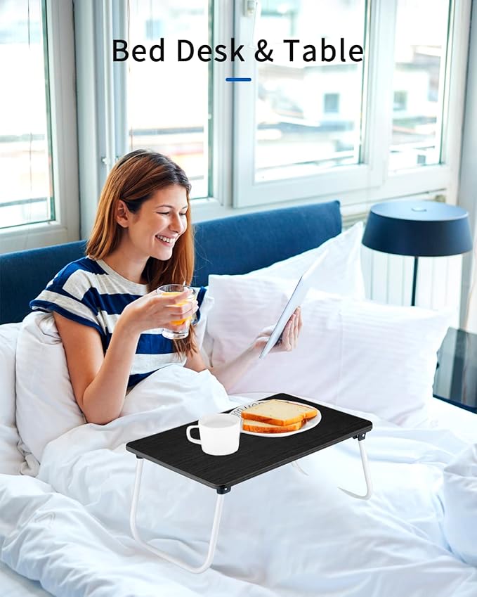 Ruxury Folding Lap Desk Laptop Stand Bed Desk Table Tray, Breakfast Serving Tray, Portable & Lightweight Mini Table for Sofa Couch Floor - - Black