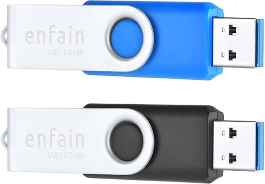 Enfain 2-Pack 128GB USB 3.0 Flash Drives (1 Black + 1 Blue) – High-Speed Thumb Drives for Data Storage, Backup & Sharing