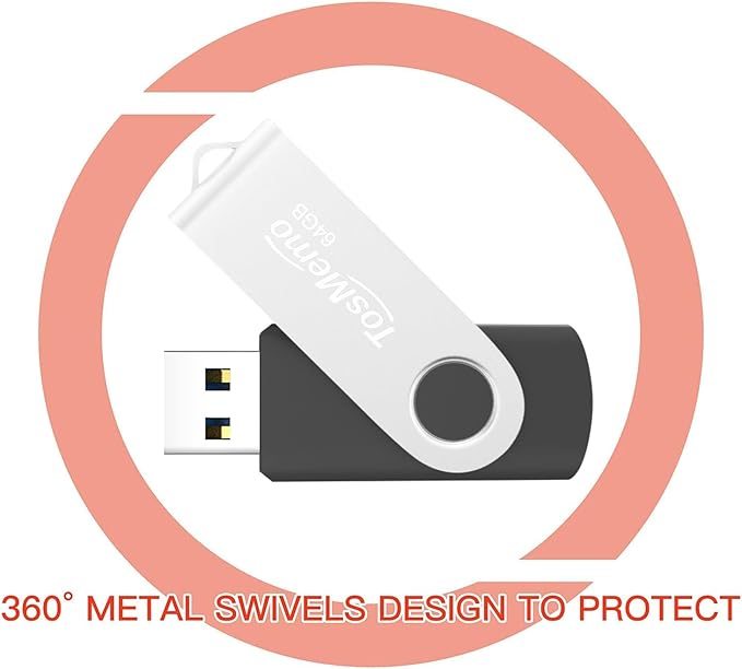 USB Flash Drive 64GB Thumb Drive USB 2.0 Flash Drive Swivel Jump Drive Pen Drive Memory Stick for Data Storage(2 Pack,Black & Blue)