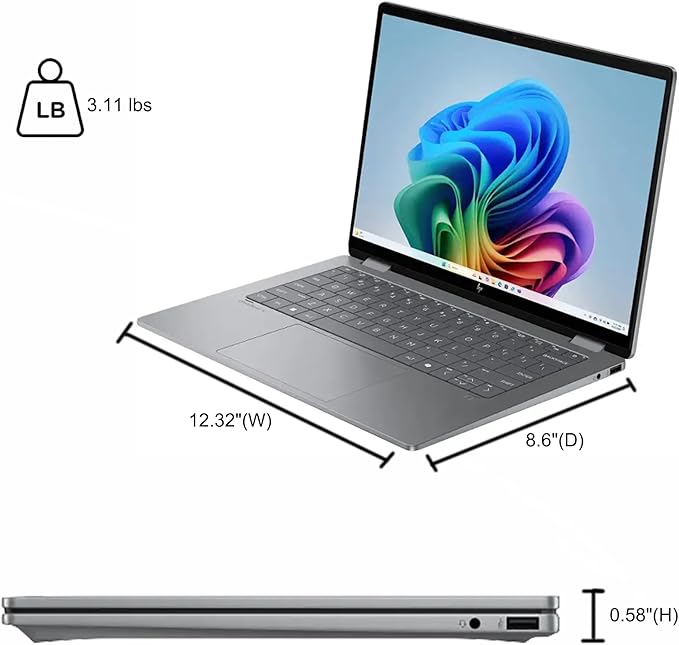 HP OmniBook X Flip 2-in-1 Laptop 14" WUXGA IPS Touch (400nits) AMD 6-core Ryzen AI 5 340 (Up to 50 Tops) 16GB RAM 512GB SSD for Creator Designer Business Professional Win11 ICP Hub/Copilot+ AI PC