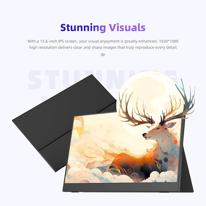 Portable Monitor 15.6", FHD 1080P USB-C HDMI Speakers Gaming Ultra-Slim IPS Display Small Screen for Laptop/PC/Phone, Gaming Monitor & PC Monitor with Magnetic Leather Cover