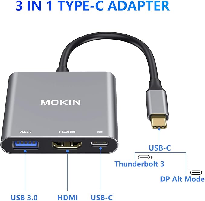 USB C to HDMI Adapter, USB-C Digital AV Multiport Adapter to 4K HDMI, USBC 3.0 and 100W PD Charging, Type C Hub Dongle for MacBook Pro/air, iPhone 15/16