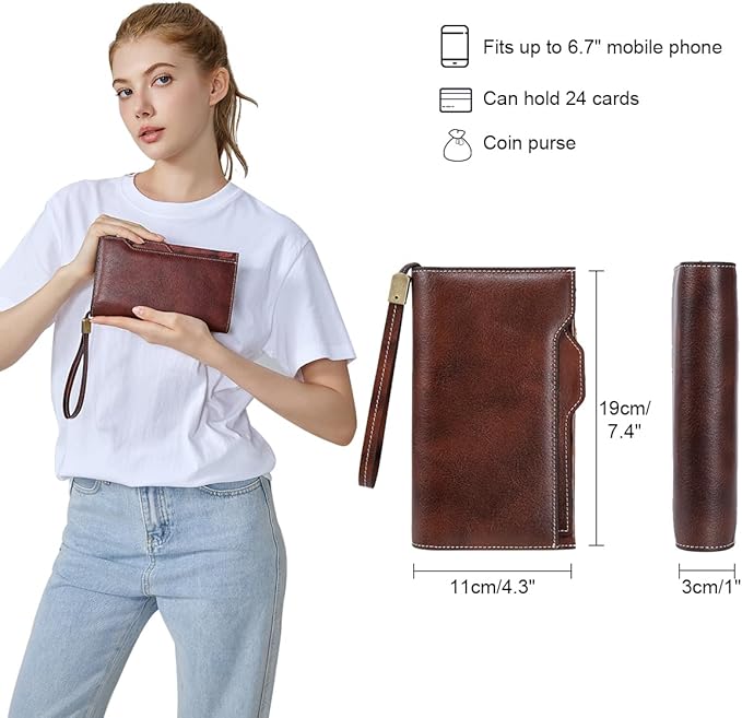 LANNSYNE Grain Leather Travel Passport Long Wallet for Men/Women RFID Blocking