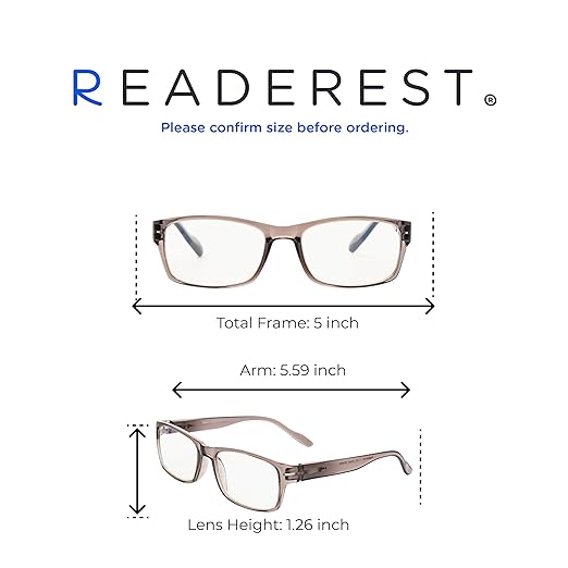 Readerest Blue Light Blocking Reading Glasses, UV Protection, Spring Hinges (Charcoal, 1.50) Computer Eyeglasses With Thin Reflective Lens, Antiglare, Eye Strain, Stylish For Men And Women