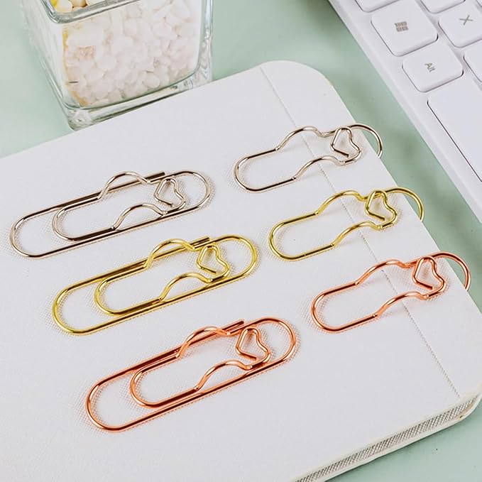 6Pcs 3 Colors Heart Pen Clip Metal Pencil Clips Multifunctional Rose Gold Silver Carbon Steel Paperclip, Paper Clips Pen Holder for Notebook Book Journal Office School Accessories (12Pcs)