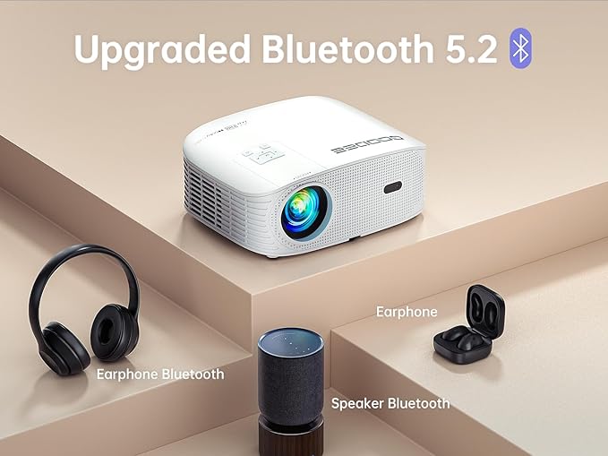 GooDee Smart 4K 1080P Projector - Video Projector with WiFi and Bluetooth, Movie Outdoor Projector for Home Theater Dolby Audio Zoom Portable Projector TV Stick, Netflix/Amazn Prime Video Certified