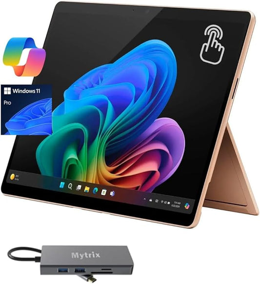 Microsoft Surface Pro 11, 13" 120Hz 2.8K Touchscreen, Copilot+ PC Tablet, 10-Core Snapdragon X Plus w/AI NPU, 16GB RAM, 256GB SSD, WiFi 7, 4K Webcam, Docking Station, Win 11 Pro, WiFi Only, Dune