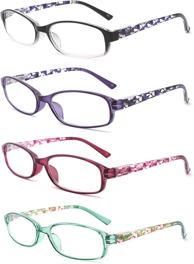IVNUOYI 4 Pack Reading Glasses Blue Light Blocking,Fashion Ladies Spring Hinge Readers with Pattern Print,Anti Glare UV Eyeglasses for Women 1.25