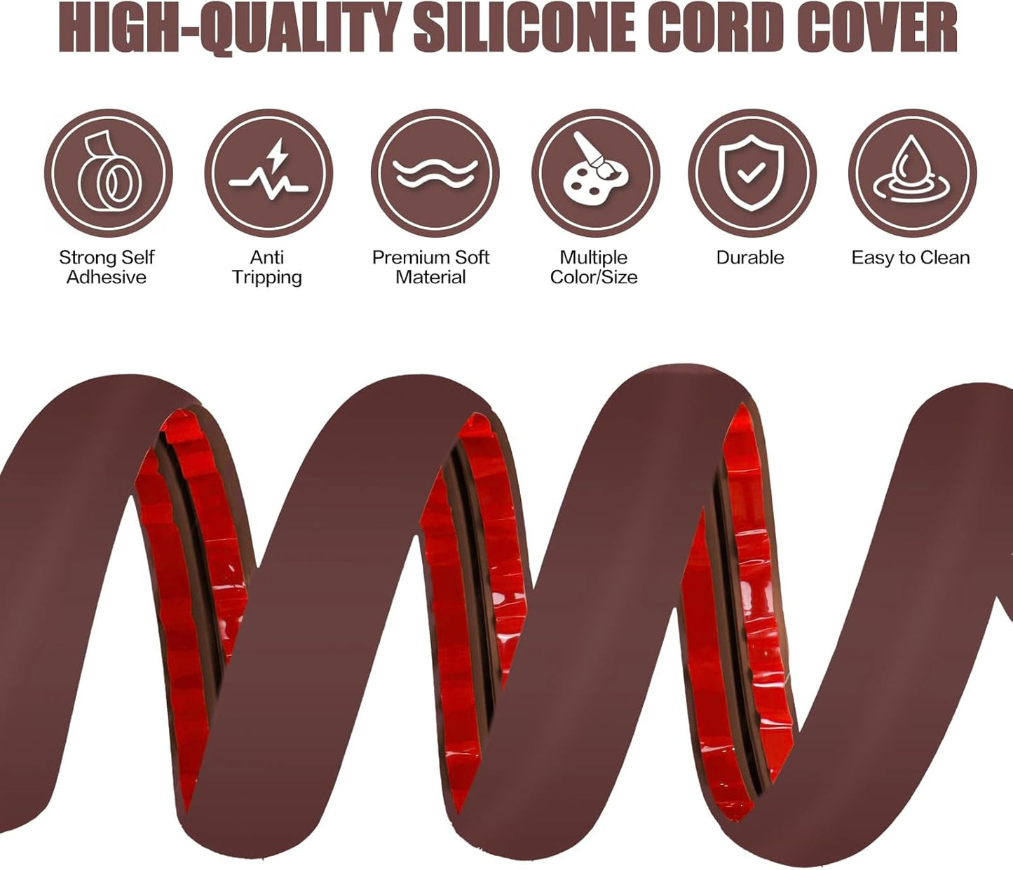 Floor Cord Cover Self Adhesive Cord Hider,3.3FT Cable Management, Extension Strip Protector for Wires, Prevent Cable Trips for Offices, Gyms, Exhibitions Cavity:0.3"(W) x 0.28"(H) Coffee