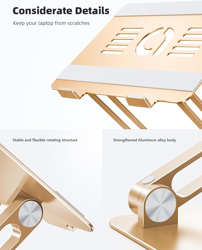 Lamicall Adjustable Laptop Stand, Portable Laptop Riser, Aluminum Laptop Stand for Desk Foldable, Ergonomic Computer Notebook Stand Holder for MacBook Air Pro, Dell XPS, HP (10-17.3'') -Gold
